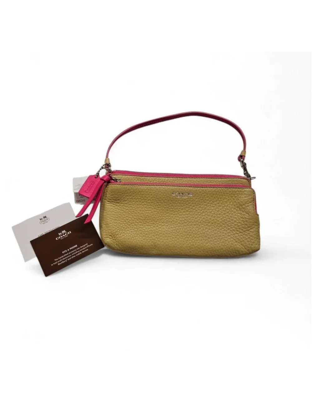 Coach Bleeker Double L Zip Wristlet in Edgepainted Leather in Tan and Pink NWT